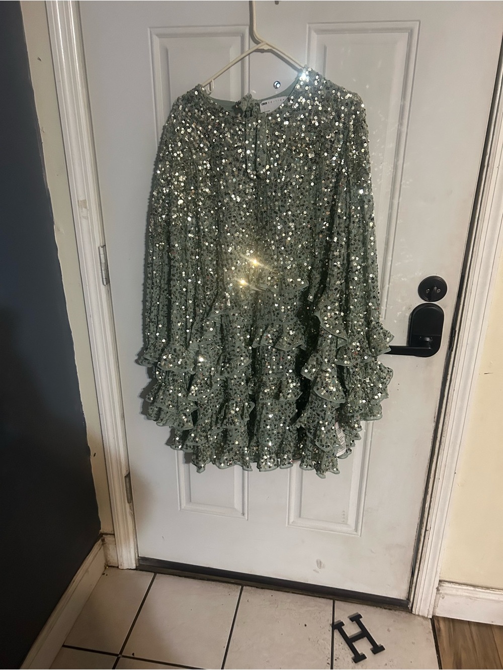 ASOS Sage Green Sequin Ruffle Mini Skirt